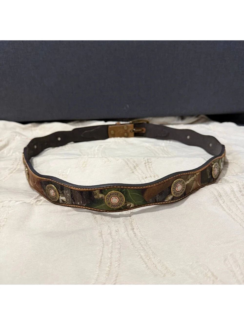 Nocona Belt Co Mens 46 Leather Camo Western Belt 12 Gauge Shell Conchos